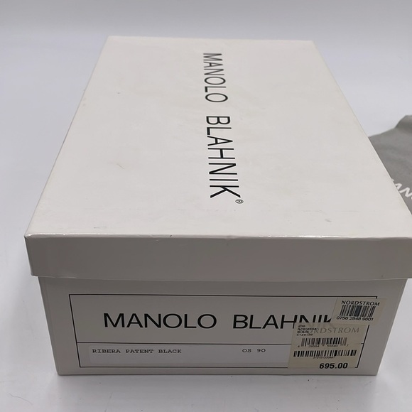 Manolo Blahnik Gorgeous Ribera Black Patent Leather Woven Wedge Anklet Sandles - Picture 12 of 12